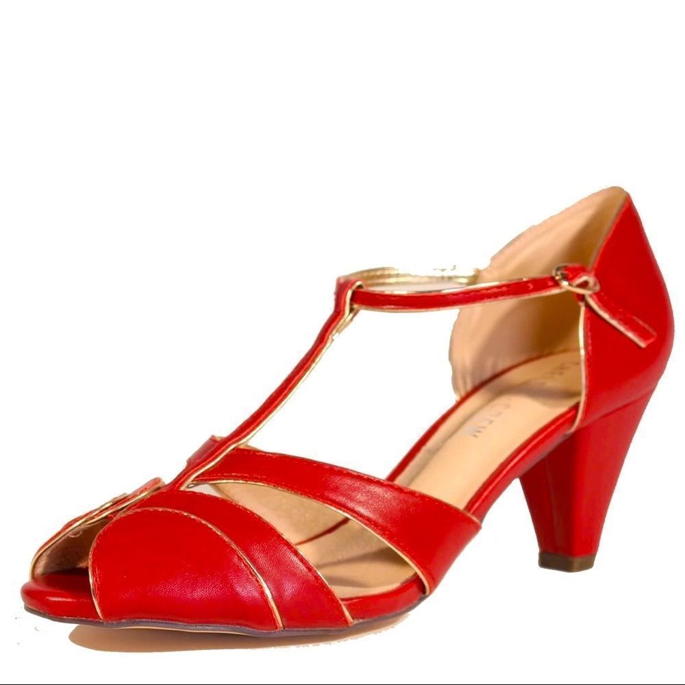 Red Penelope vintage style open toe heels